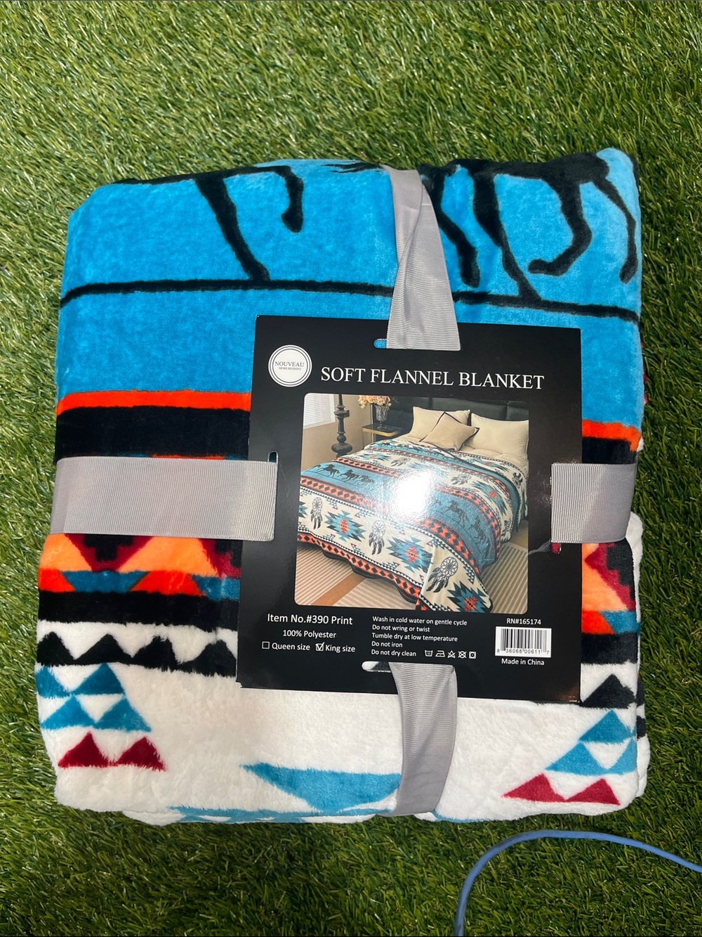 blue horse western king blanket